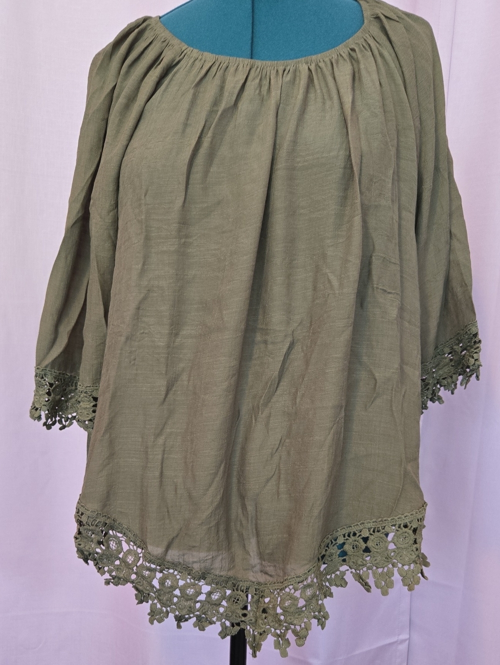 Olive Crochet-Hem Peasant Blouse - Women